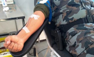 Primeiro aniversário do 5º BPChoque com doação de sangue de policiais