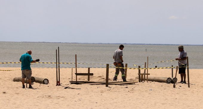 Nova guarita começa a ser construída na orla do Laranjal