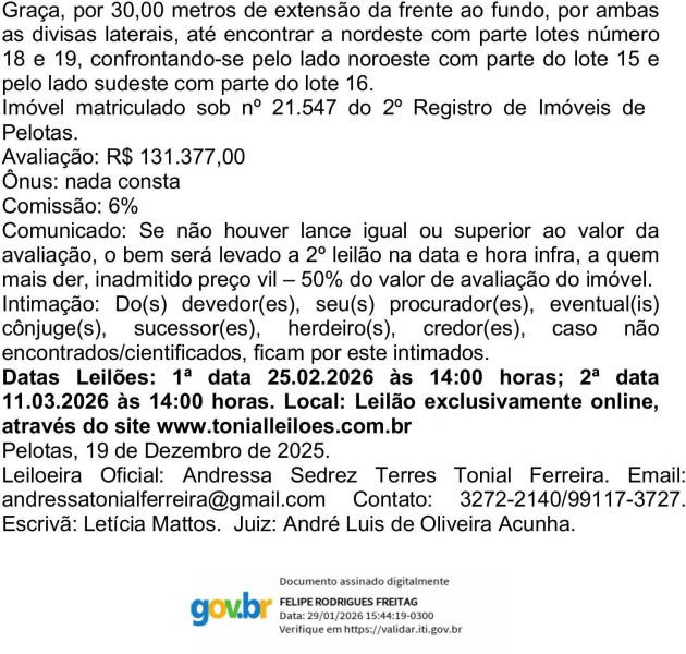 Edital de Leilão e Intimação de Alexandre Geraldo Rodrigues Costa