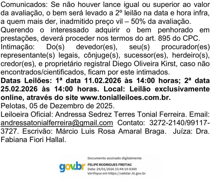 Edital de Leilão e Intimação de Cacilda Araujo de Oliveira e outro