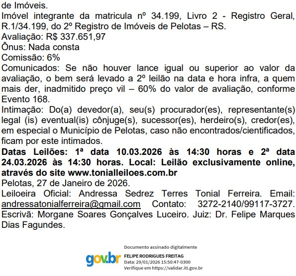 Edital de Leilão e Intimação de Felipe Odair Ribeiro Rodrigues