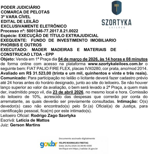 Edital de Leilão e Intimação de Mader Madeiras e Materiais de Construção Ltda. EPP