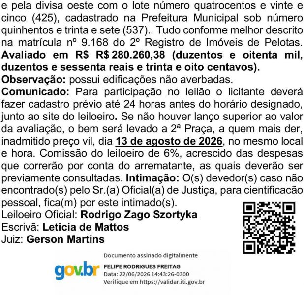 Edital de Leilão e Intimação de Sucessão de Luis Moro